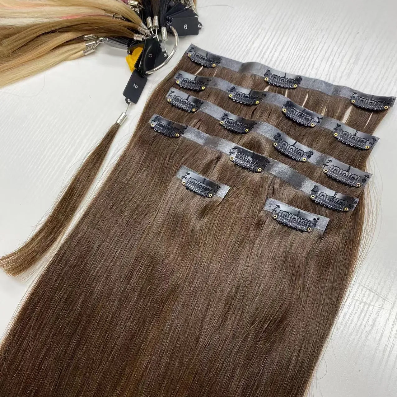 RXHAIR prix d'usine fournisseur de beauté couleur droite Pu Clip dans les extensions de cheveux 100% bande Ins Remy cheveux humains vierges brésiliens