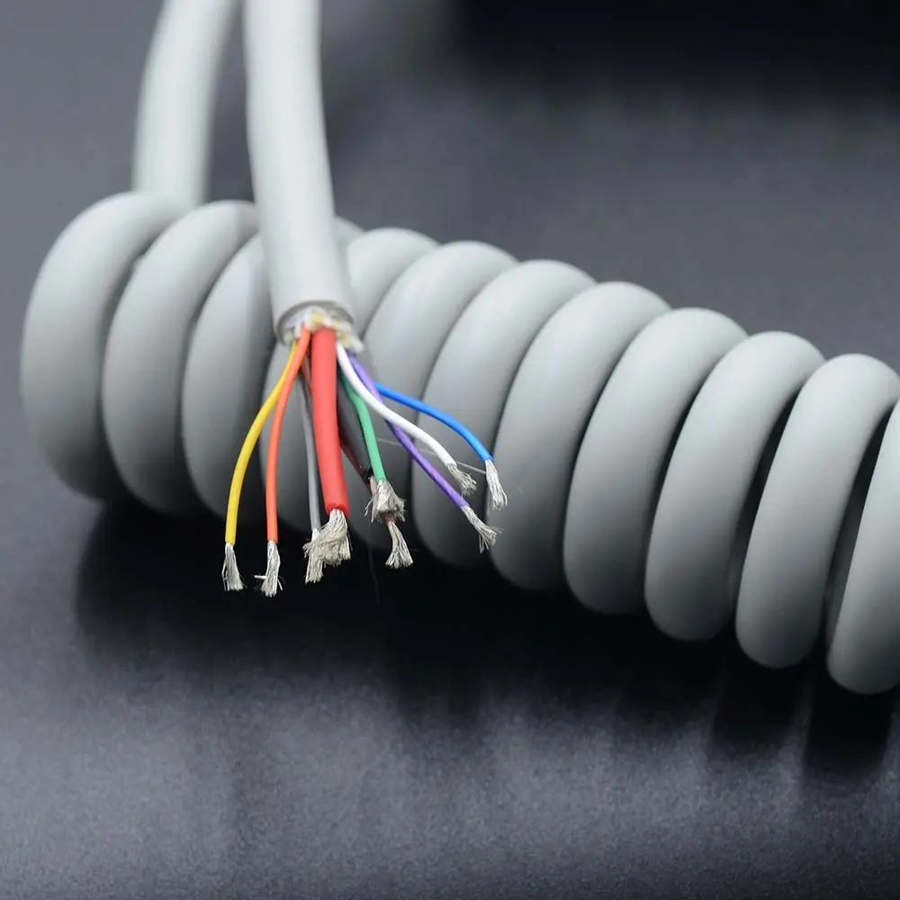 TPU Espiral Aed Cable 2 Core 22 AWG 8 Core 26AWG Cable de señal Od 6,8mm Conductores Multi Stranded 0,05mm Cobre estañado