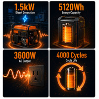 Générateur diesel portable 1,5 kW 230 V refroidi par air, démarrage automatique, puissance fiable et station d'alimentation LiFePO4 5 kWh – Vente en gros