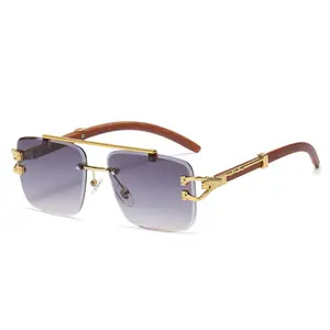 Gafas de sol de alta calidad con estampado de leopardo para hombre y mujer, lentes de sol unisex sin montura, de marca, a la moda, con logotipo personalizado, venta al por mayor