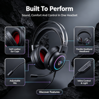Auriculares para Juegos con Cable OEM ODM, Control Táctil, Iluminación RGB, Baja Latencia, Micrófono, Cable de 2 m, Carga Micro USB para PC