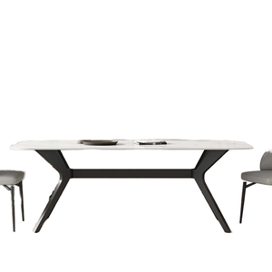 Table à manger en bambou <span class=keywords><strong>OKAY</strong></span>, table de salle à manger moderne de luxe, cuisine, hôtel, plateau rectangulaire en pierre frittée blanche, extensible, <span class=keywords><strong>meubles</strong></span> pour la maison - Product Image 1