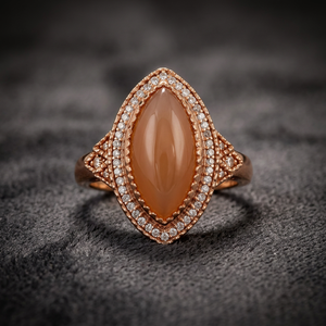 925 Sterling Silver Rose Gold Plated Marquise Cabochon Peach <b>Moonstone</b> Natural Zircon Statement <b>Ring</b> for Women's Wedding Jewelry - Product Image 2