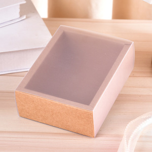 Bán buôn trượt ngăn kéo Bao bì hộp giấy Kraft cửa sổ trong suốt Boutique Hộp quà tặng nhỏ bao bì với Frosted PVC tay áo - Product Image 3