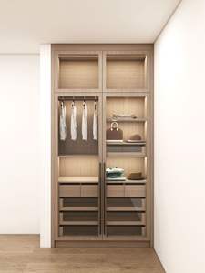 Armoires modernes en contreplaqué avec portes en verre, éclairage LED et grand espace de rangement pour le salon, meubles de maison - Product Image 5