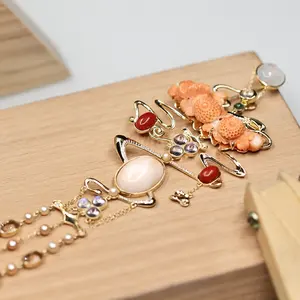 Top Grade Fine Jewelry Designer Luxury Handmade Solid 18K Gold Coral Freshwater Pearl Moonstone Jadeite Pendant For Women Gift