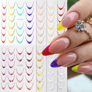 1 autocollant de <span class=keywords><strong>manucure</strong></span> rouge or français, autocollant de nail art néon coloré, dégradé, lignes, rayures, lignes de sourire, autocollants pour ongles, lignes courbées de lune - Product Image 2