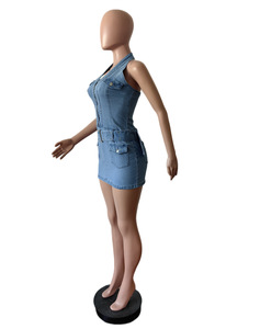 เดรสยีนส์ยืดแบบลำลองแฟชั่นสำหรับผู้หญิง ดีไซน์เปิดหลัง สายคล้องคอ ไม่มีแขน กำลังฮิตในช่วงซัมเมอร์ - Product Image 4