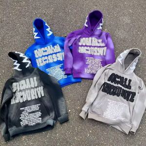 Sudadera con capucha oversize de estilo urbano, desgastada por el sol, con lavado ácido, bordado de apliques, de tejido grueso y efecto desgastado, venta al por mayor OEM - Product Image 1