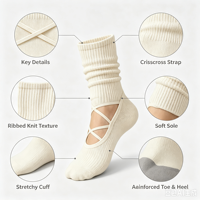 Chaussettes de danse et de fitness pour femmes, à tricot doux, avec sangles croisées creuses et effet empilé, couleur et logo personnalisables