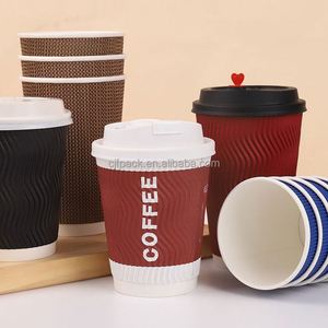 Vaso de Papel para Café Caliente con Tapa, Personalizado de Fábrica, Biodegradable, de Doble Pared, con Diseño Ondulado y Grabado, de 360 ml y 500 ml - Product Image 4