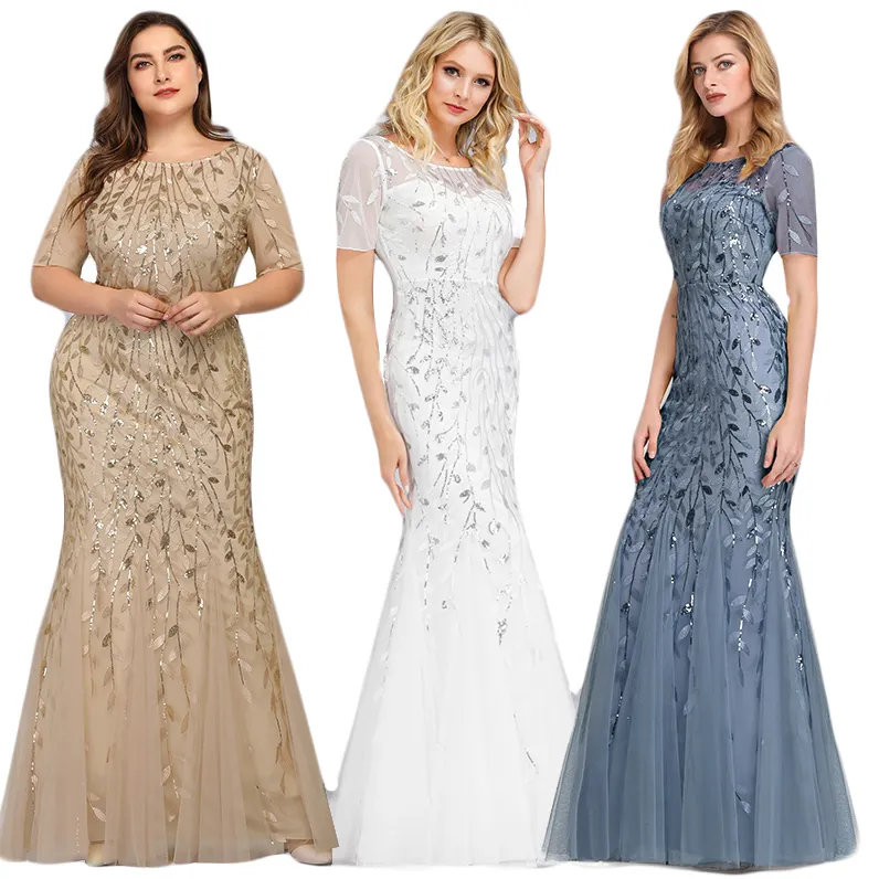 Gaun wanita ukuran Plus, gaun pesta Maxi Prom, gaun pengiring pengantin wanita, pakaian ibu dari pengantin wanita, Gaun malam payet elegan