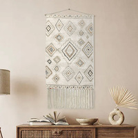 Tapisserie rectangulaire nordique en corde de coton tressée à la main, décorative bohème, rideau mural à pompons, lavable à la main, pour maison d'hôtes