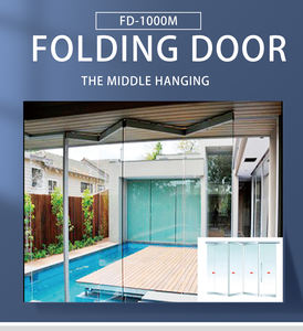 Portes pliantes en verre sans cadre de style moyen, cadre en aluminium, pour patio, bureau, salle de réunion, cloison - Product Image 2
