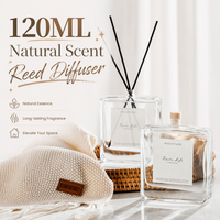 Diffuseur de parfum en verre carré plat de 120 ml, diffuseur de parfum personnalisé avec bâtonnets en rotin pour hôtel, chambre à coucher, rafraîchisseur d'air