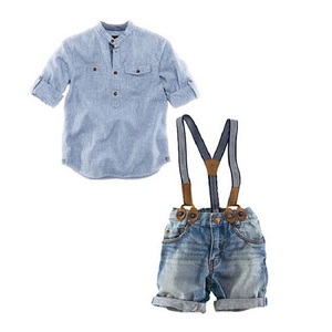 Vêtements pour enfants Ensemble de vêtements pour garçons Chemise bleue + salopette en jean 2 pièces/ensemble Ensembles de vêtements d'été pour tout-petits garçons - Product Image 6