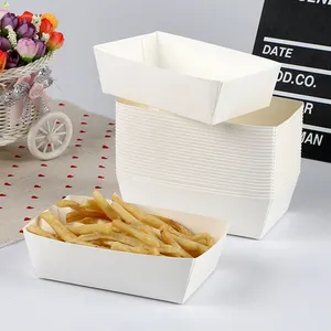 100 조각 기름 proofty 처분할 수 있는 백색 Kraft 종이 간이 식품 상자 로고 주문 감자 튀김 피자 핫도그 음식 상자 포장