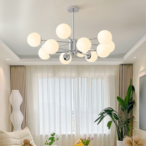 Lustre rectangulaire imprimé en 3D Chrome <span class=keywords><strong>Bauhaus</strong></span>, style vintage Magic Bean, LED nordique, verre blanc laiteux pour salon, salle à manger, bureau - Product Image 2