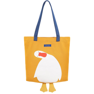 Bolsa de Compras Escolar Extra Grande de Lona de Algodón con Estampado de Pato de Dibujos Animados Personalizado, con Patas Lindas - Product Image 1