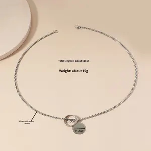 Collana Lunga Unisex Hip Hop in Acciaio Inossidabile con Catena a Maglia Diamantata Semplice, Stile Bambù, con Anello e Ciondolo Incidibile - Product Image 4