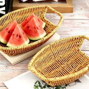 Cesti Portaoggetti Boho Fatti a Mano a Forma di Barca in Paglia, Plastica, Rattan Intrecciato per Pane, Frutta e Picnic, per Cucina e Tavolo da Pranzo - Product Image 1