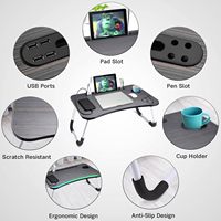 Table de lit portable et pliable multifonctionnelle avec port de charge USB et porte-gobelet