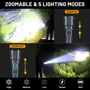 Lampe torche USB rechargeable la plus puissante de 1000 lumens, en ABS, projecteur d'urgence, portée du faisceau de 300-400 m, lanterne tactique pour le camping - Product Image 3