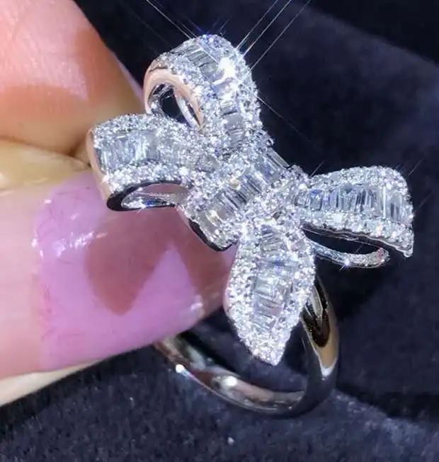 Anel de diamante banhado a prata 925, de alta qualidade, estilo feminino, borboleta, diamante
