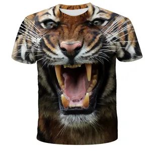 2023 빠른 배달 동물 호랑이 탑 3D 디지털 인쇄 남성과 여성의 캐주얼 라운드 넥 짧은 소매 티셔츠 트렌드