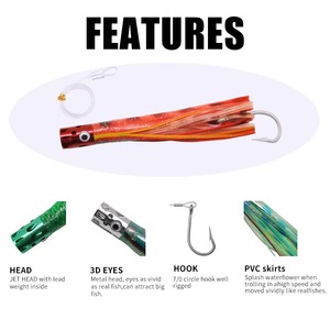 Esche da traina da 7'' per la pesca d'altura di grandi prede, con testa a jet e gonne a polpo, per la pesca al Mahi - Product Image 3