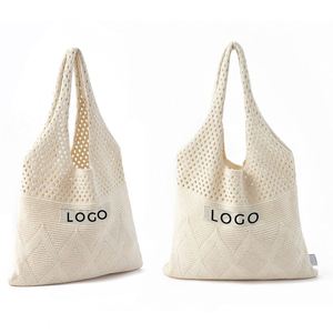 Bolsos de Hombro Tejidos a Crochet Personalizados Hechos a Mano, Bolso de Playa de Crochet con Logotipo Bordado - Product Image 5