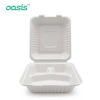 Conteneur alimentaire de voyage Oasis 8 pouces, écologique, biodégradable, en bagasse, étanche, résistant à la graisse, jetable, à 3 compartiments, avec couvercle