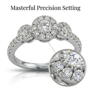 Elegant Cut Natural Diamond Three Stone Cluster Halo Ring 18K Solid White Gold IGI Certified Pave Band OEM ODM Custom Made Fine - Product Image 2