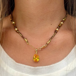 Nouveau collier en acier inoxydable plaqué or 18 carats, style goutte d'eau, zircon coloré, pendentif en forme <span class=keywords><strong>de</strong></span> larme, bijoux tendance - Product Image 3