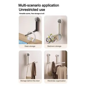 Small Detachable Double-Tier Telescopic <strong>Folding</strong> Clothes Storage Rack Suction Cup <strong>Hanger</strong> for Indoor Wall Hanging for Drying - Product Image 4