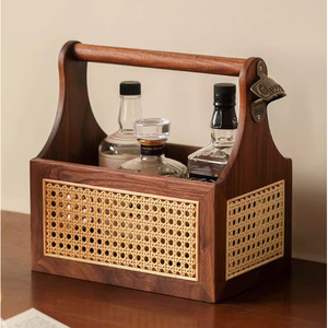Wood Desktop <b>Storage</b> Box Rattan Basket Solid Wood Portable Rectangle <b>Storage</b> <b>Tray</b> - Product Image 1