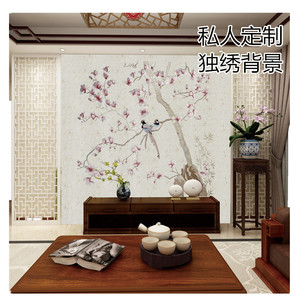 Mural de Pared Bordado a Medida con Diseño Floral y de Aves, Decoración Tradicional para el Hogar, Revestimiento de Pared para TV, Rectangular - Product Image 2