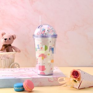 Zhen Ai Unicorn Plastic Water Cup With Straw Glitter Design Reusable Party Drinkware For Kids And Adults - Product Image 2