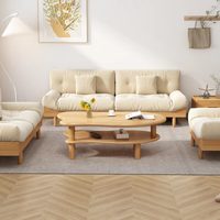 Table basse nordique en bois massif au design unique, coins arrondis, forme nuage, élégante, avec rangement pour salons, maisons d'hôtes et petits espaces