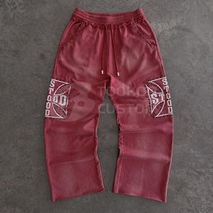 กางเกงวอร์มผ้าฟลีซเนื้อหนาทรงตรงเอวกลางสไตล์วินเทจขาดๆ สำหรับผู้ชาย มีเชือกผูก - Product Image 1