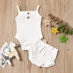 Ensembles de vêtements d'été pour nouveau-nés, sans manches, 100% coton, ensemble de vêtements pour bébé 2 pièces, couleur unie, ensemble de vêtements d'été pour bébé - Product Image 2