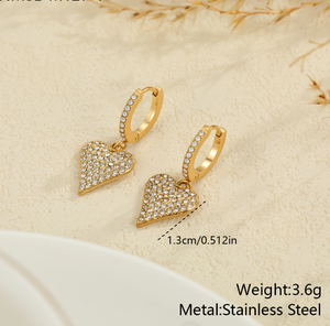 Boucles d'oreilles pendantes en forme de cœur en diamant en acier inoxydable plaqué or 18 carats - Bijoux de mode hypoallergéniques pour femmes <span class=keywords><strong>E906</strong></span> - Product Image 5