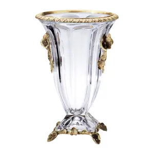 Itaian-jarrones de cristal transparente para decoración, jarrón de flores de latón de lujo, estilo clásico, exquisito, precio de fábrica