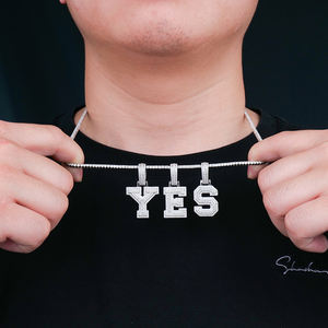 Collar con Colgante de Letra Inicial A-Z, Joyería Hip Hop al por Mayor, Plata de Ley 925 con Incrustaciones de Moissanita, Cadena de Plata - Product Image 4