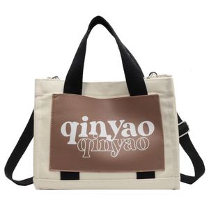 Factory Customizable Logo High Quality Portable Crossbody Shoulder <b>Patchwork</b> Color Contrast Heavy Duty Canvas Tote <b>Bag</b> - Product Image 3