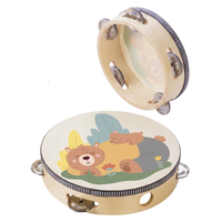 Wooden Kids Tambourine Natural Wood Percussion Musical Toy with Metal Jingles Montessori Sensory Rhythm Instrument for Kids