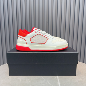 Men's White and Red Low Top Casual Sneakers with Leather Upper for Streetwear and Daily Wear - Product Image 1
