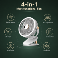 Ventilateur de bureau à pince et mural, rechargeable par USB, multi-usages, avec batterie intégrée, portable, avec lumière LED, fourni par l'usine