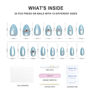 Alta calidad, 30 Uds., 15 tamaños, Color <span class=keywords><strong>azul</strong></span> <span class=keywords><strong>claro</strong></span>, Ojo de gato, <span class=keywords><strong>Uñas</strong></span> postizas, <span class=keywords><strong>Gel</strong></span> suave personalizado, prensa en las <span class=keywords><strong>uñas</strong></span> con diamantes de imitación - Product Image 4
