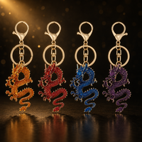 Porte-clés Dragon Chinois en Strass, Breloque Dragon Zodiaque, Pendentif Dragon pour Voiture et Sac, Porte-clés Dragon Porte-Bonheur en Métal Doré